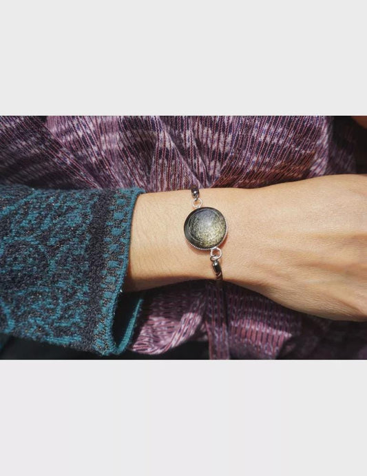 Bracelet Obsidienne dorée, fleur de vie
