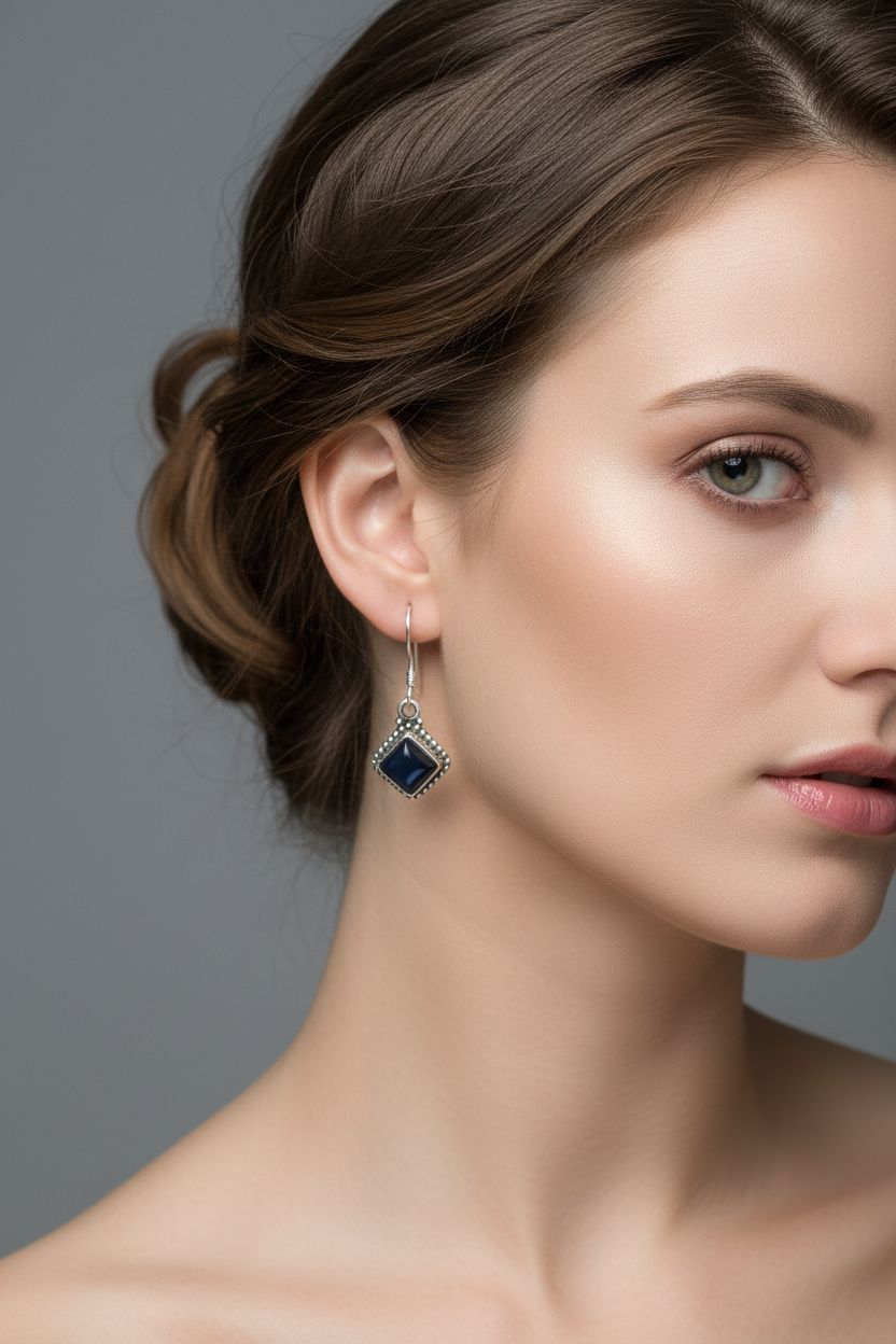 Boucles d'oreilles Onyx noir, argent 925