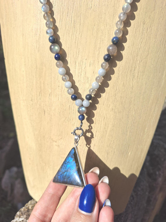Collier Labradorite, Lapis Lazuli, Angélite
