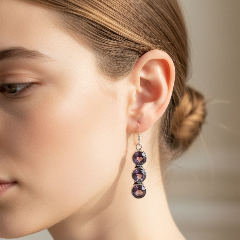 Boucles d'oreilles Améthyste facettée, argent 925