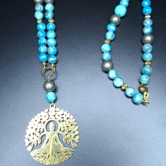 Collier Turquoise, Pyrite, pendentif Bouddha