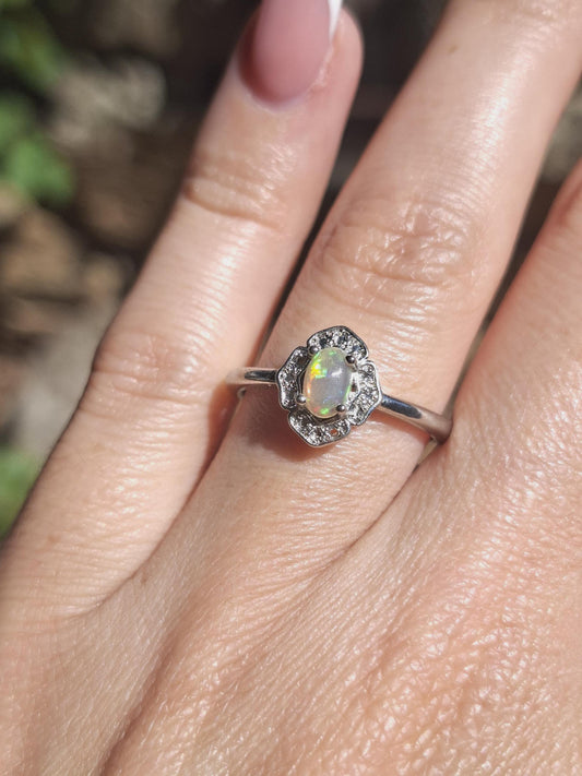 Bague Opale réglable, laiton rhodié