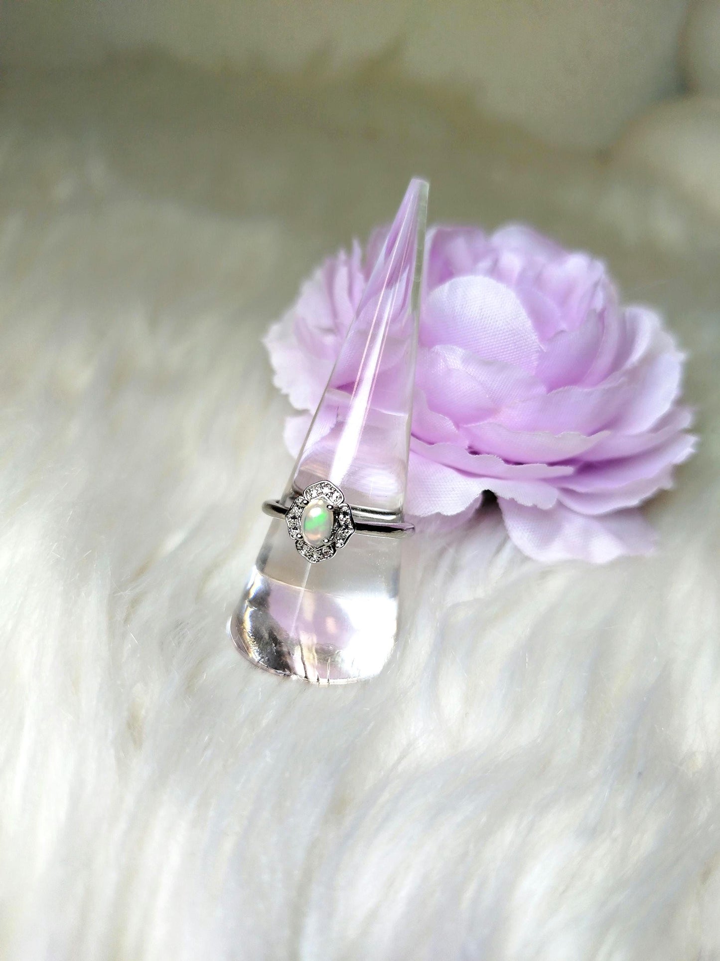 Bague Opale réglable, laiton rhodié