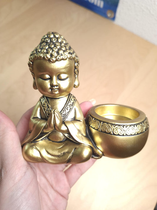 Bougeoir Bouddha doré, Photophore bouddha, Porte bougie