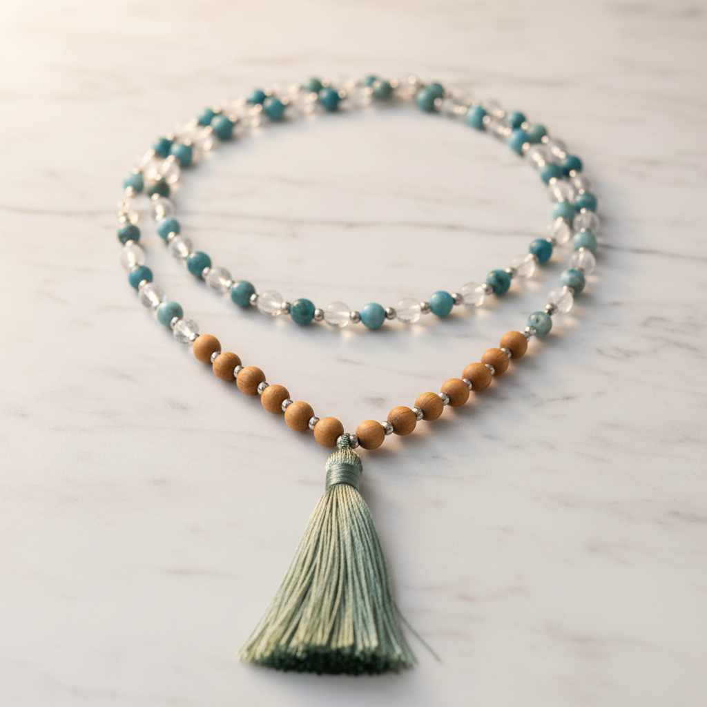 Mala Apatite bleue, Cristal de roche, bois
