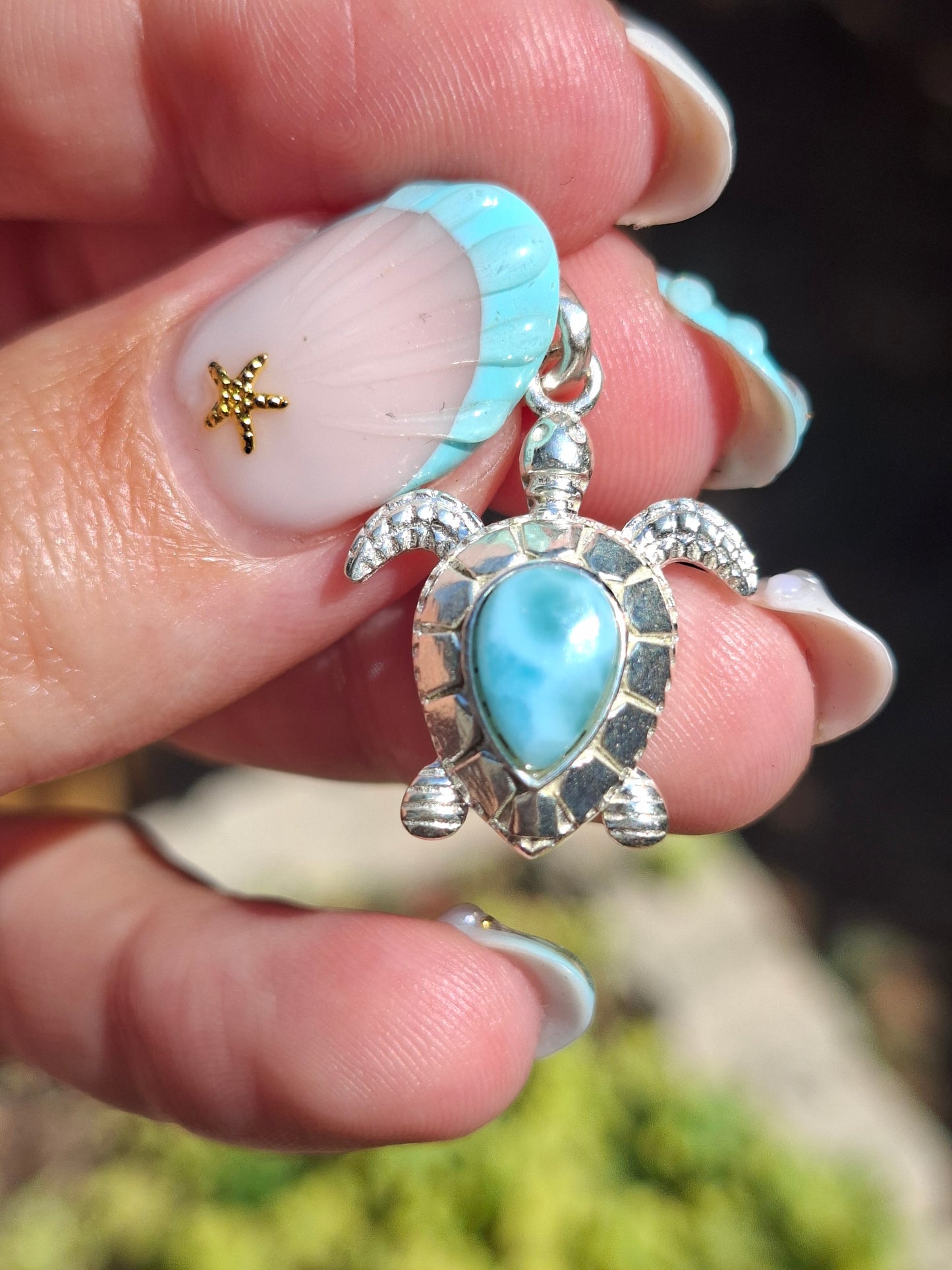 Pendentif Larimar tortue, argent 925
