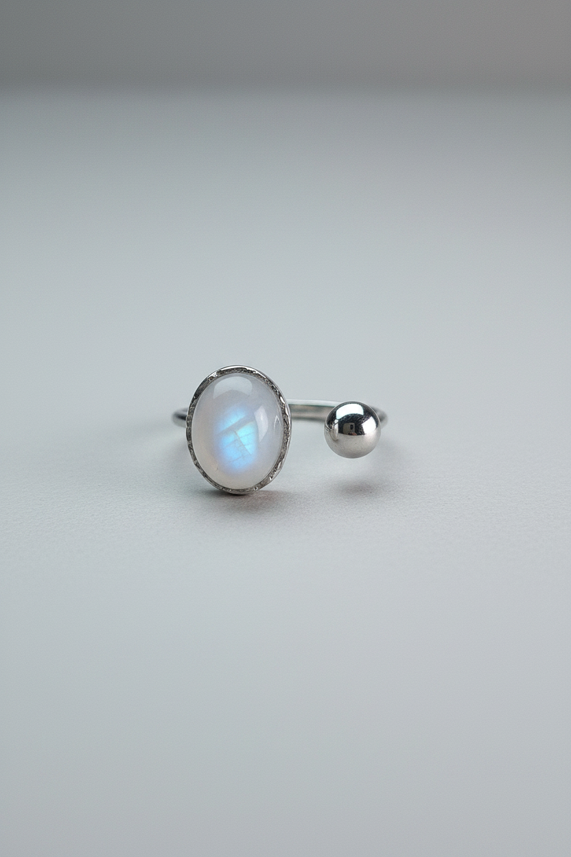 Bague Pierre de lune, acier inoxydable