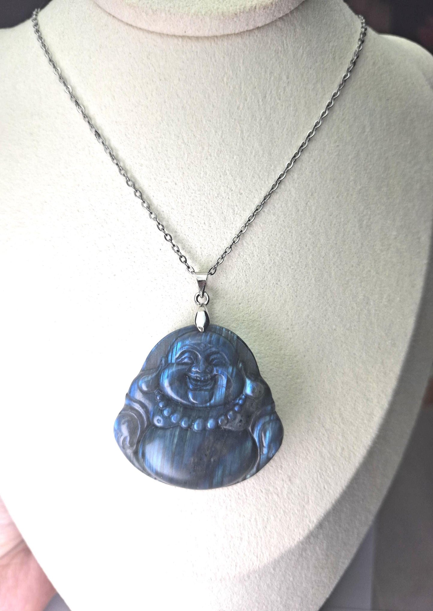 Pendentif Labradorite, bouddha rieur