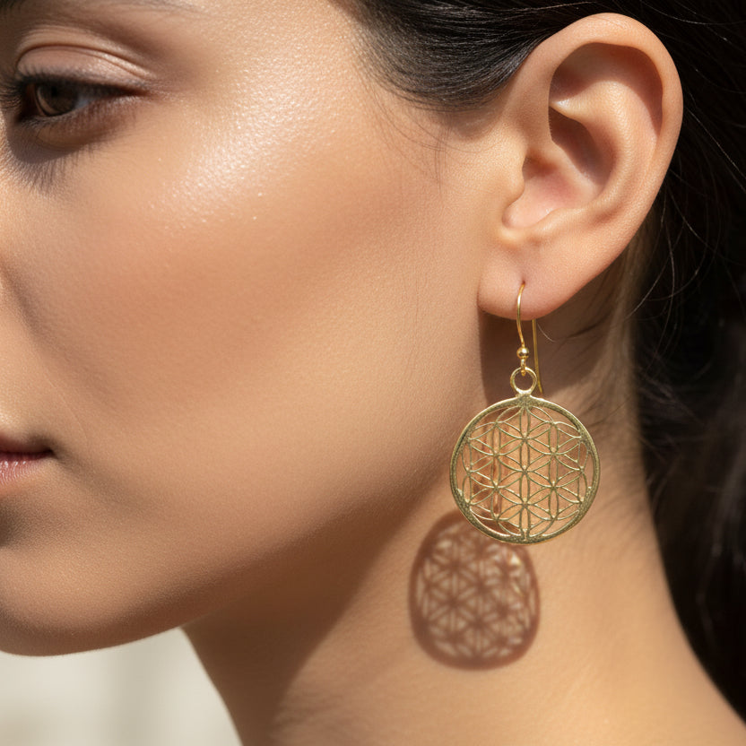 Boucles d'oreilles laiton, graine de vie, fleur de vie