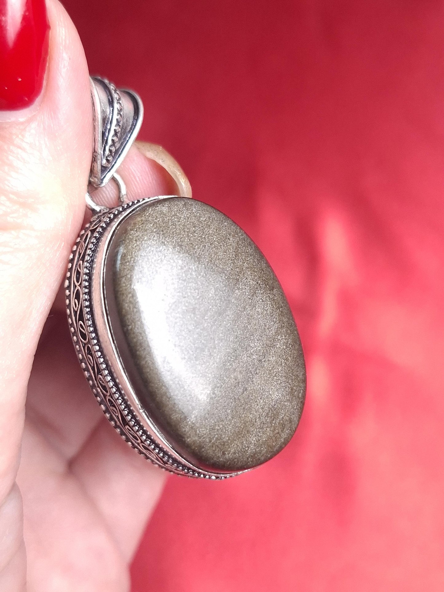 Pendentif Obsidienne dorée, argent 925