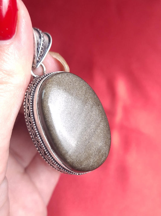 Pendentif Obsidienne dorée, argent 925