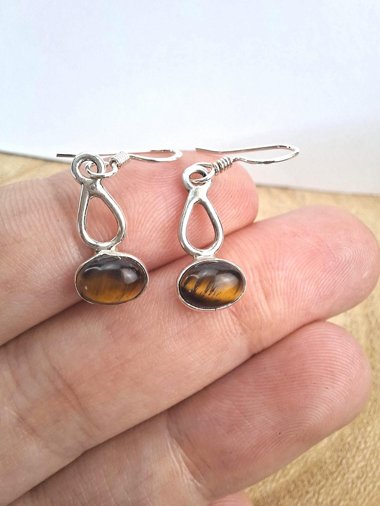Boucles d'oreilles Oeil de tigre, argent 925