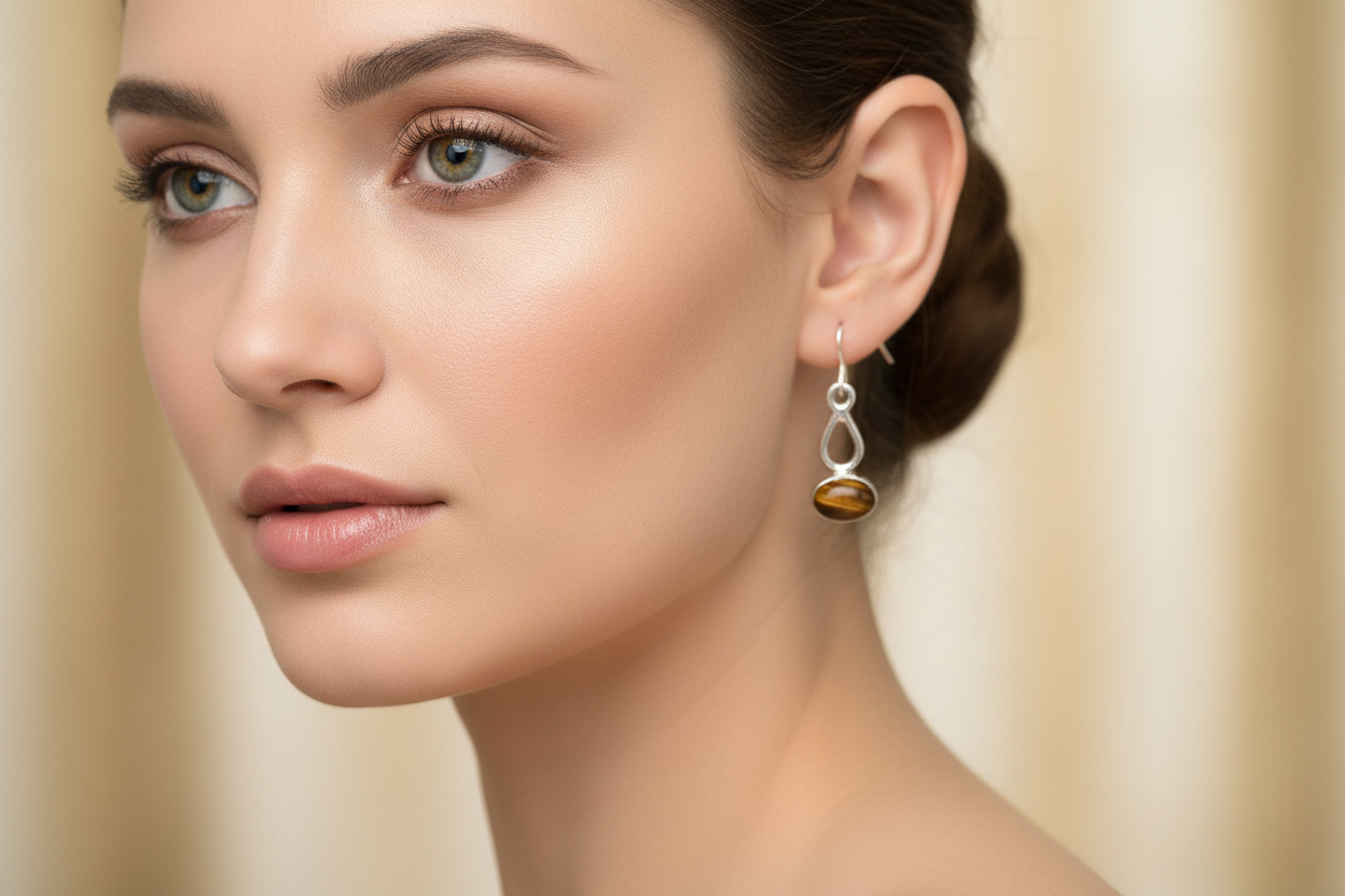 Boucles d'oreilles Oeil de tigre, argent 925