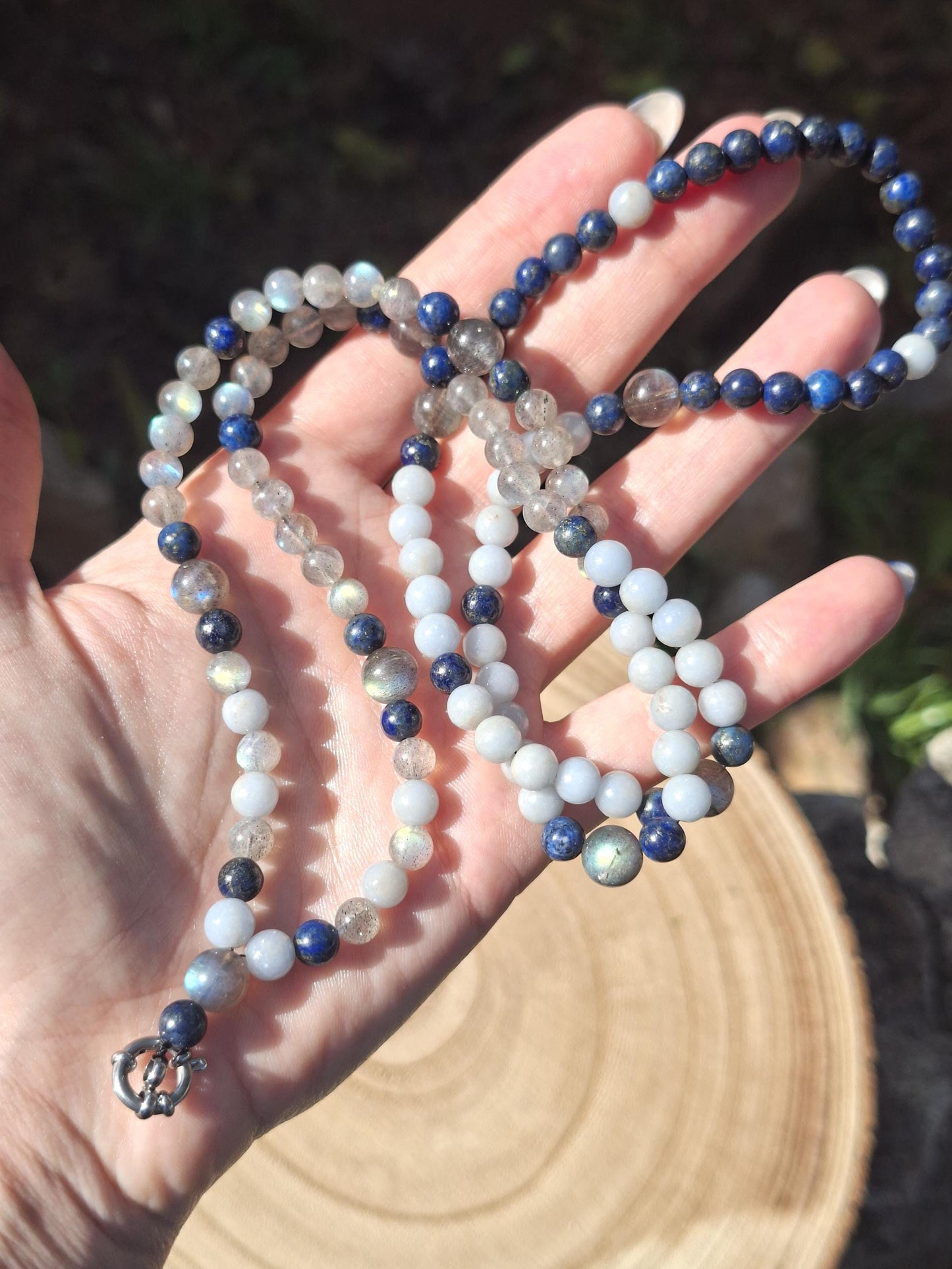 Collier Labradorite, Lapis Lazuli, Angélite