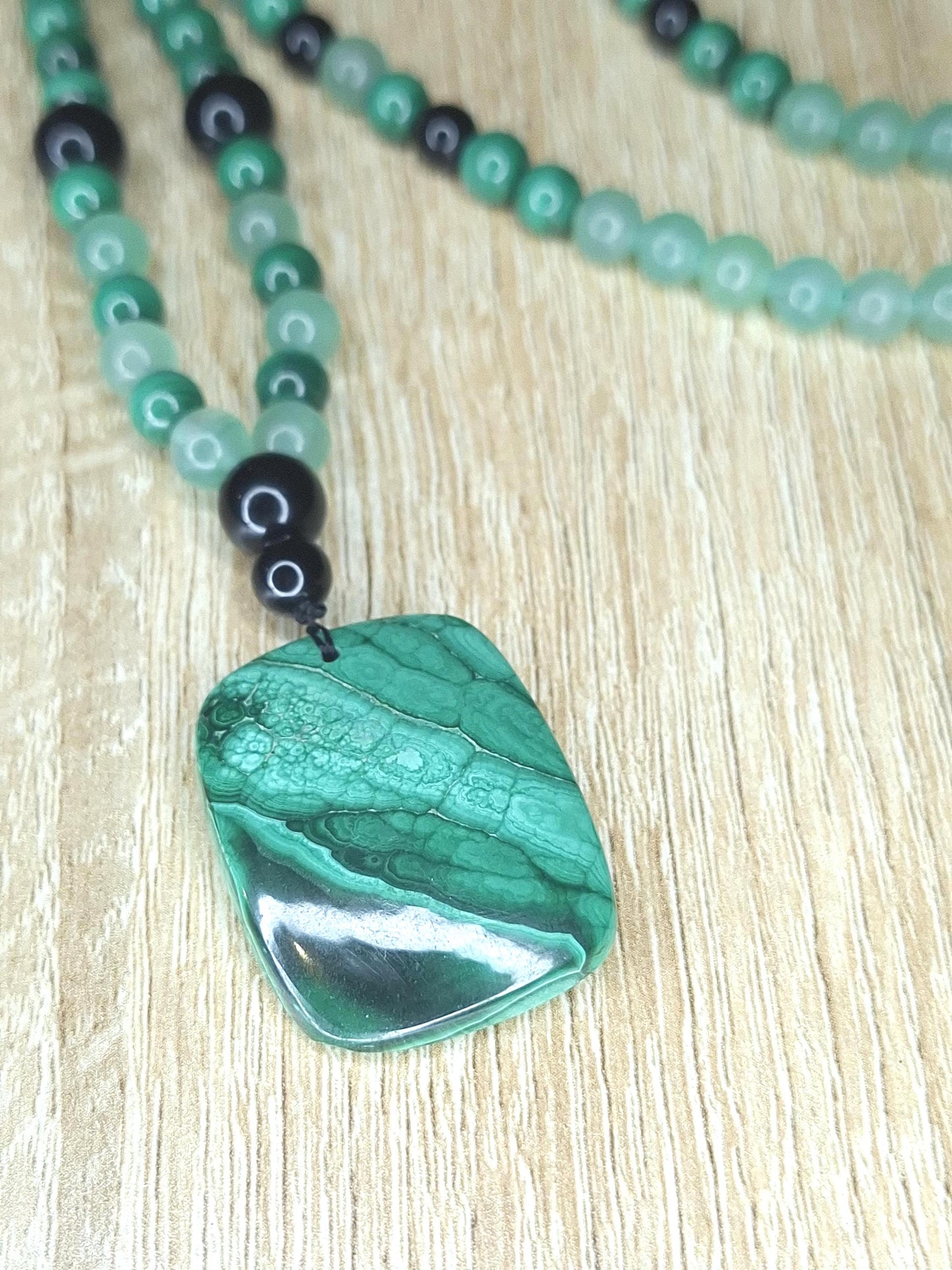 Collier Malachite, Obsidienne noire, Aventurine verte