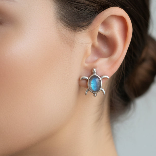 Boucles d'oreilles Labradorite tortue, argent 925