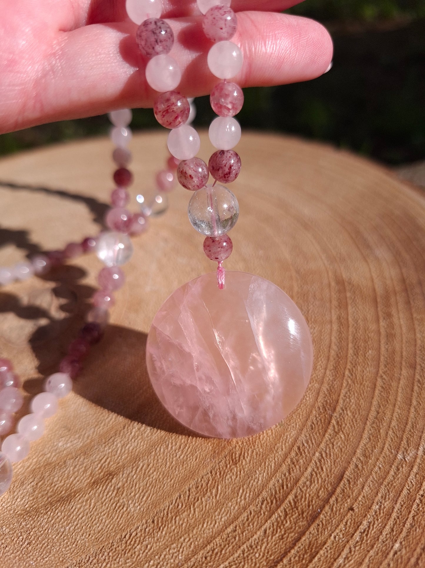 Collier Quartz fraise, Quartz rose, Cristal de roche