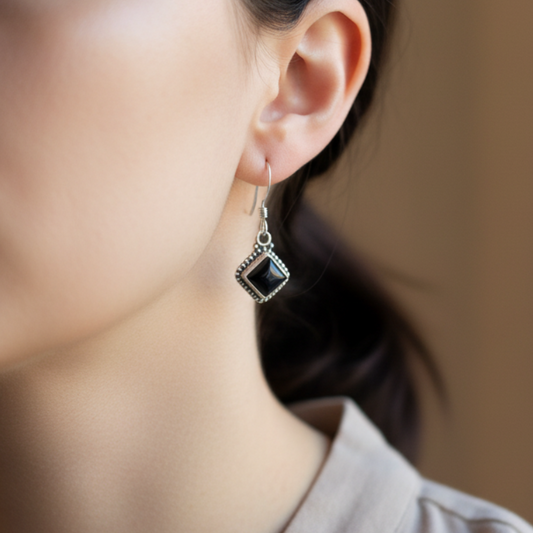 Boucles d'oreilles Onyx noir, argent 925
