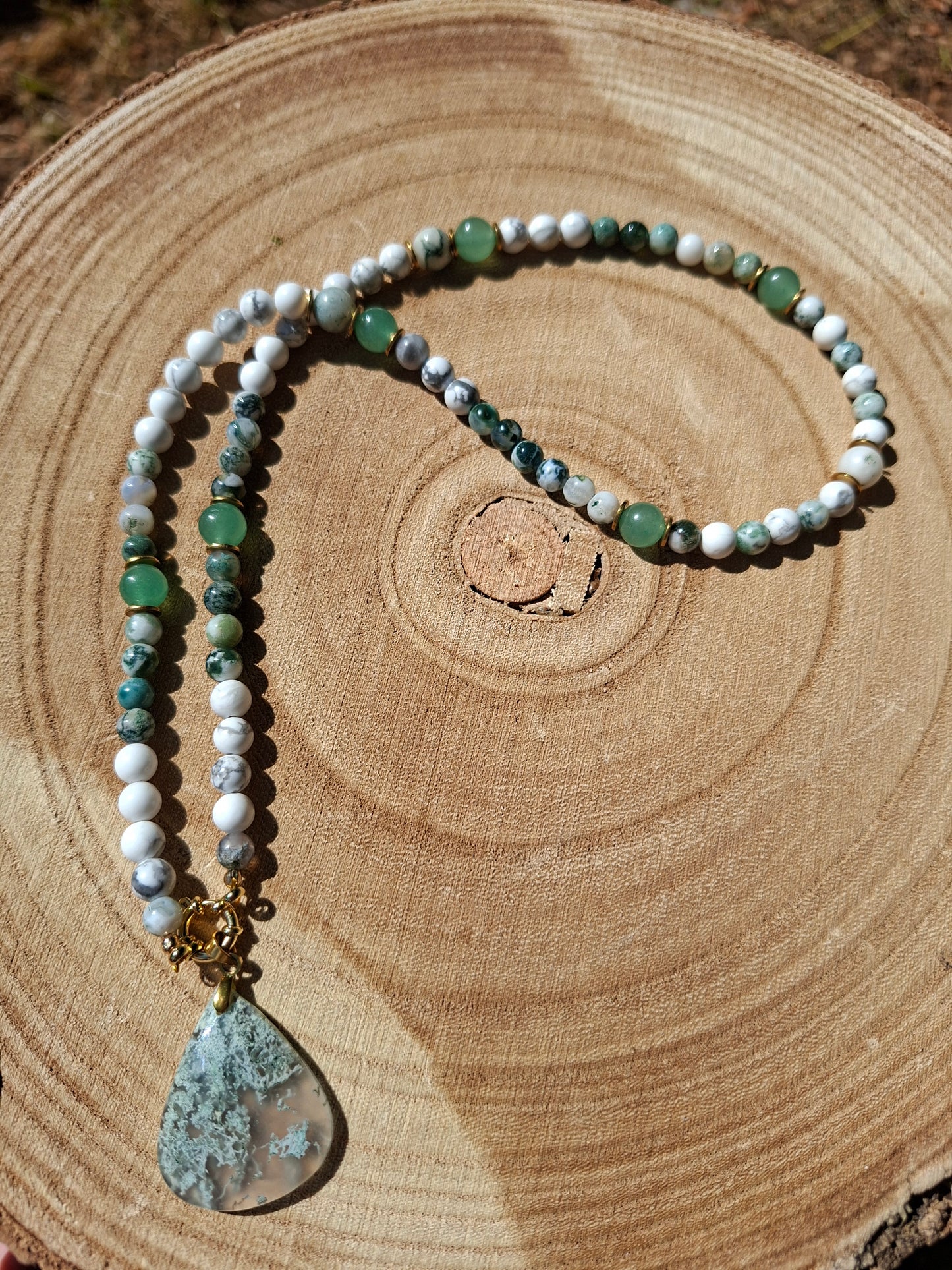 Collier Agate Arbre, Aventurine verte, Howlite