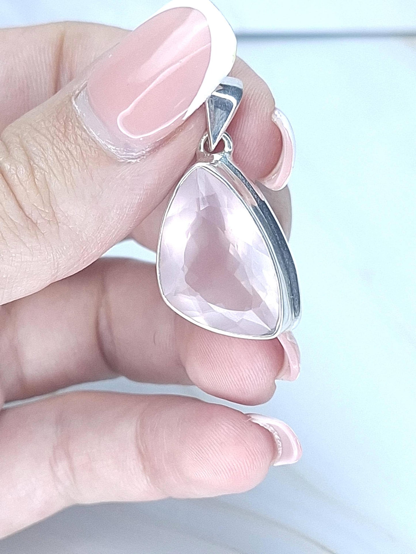 Pendentif Quartz rose facetté, argent 925