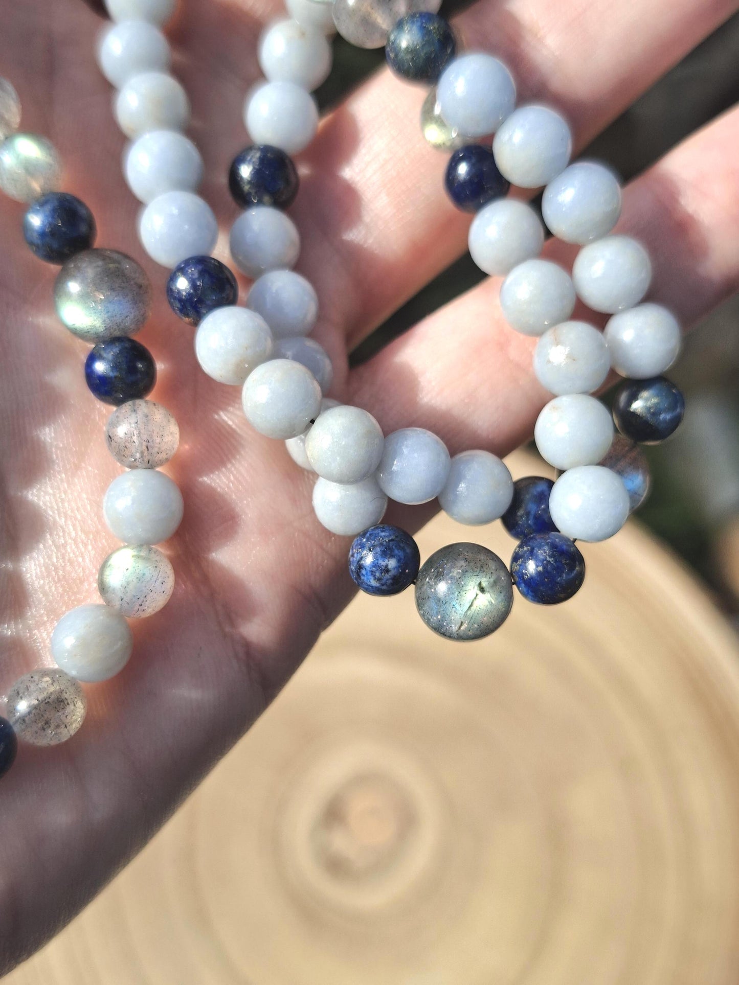 Collier Labradorite, Lapis Lazuli, Angélite