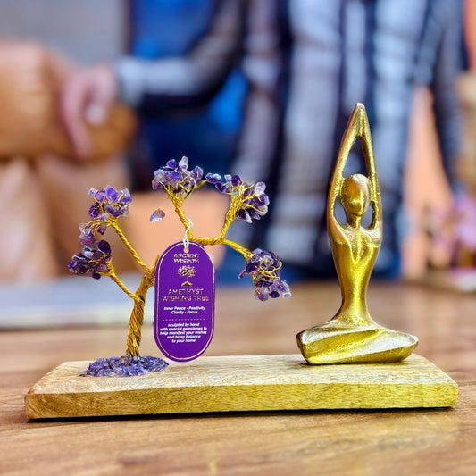 Abre de vie en Améthyste avec figurine de yoga