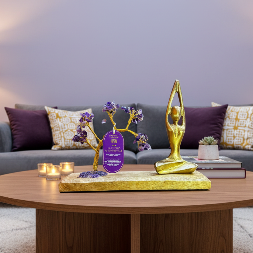 Abre de vie en Améthyste avec figurine de yoga