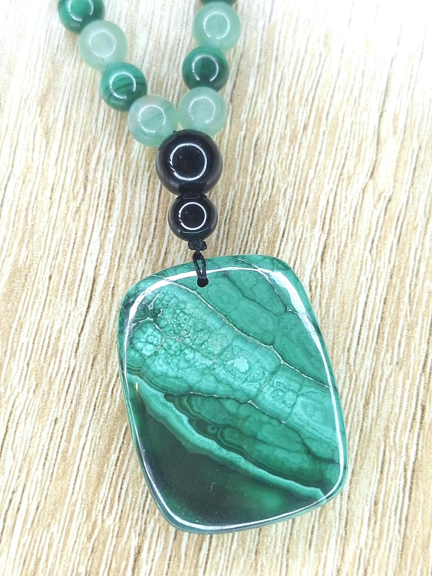 Collier Malachite, Obsidienne noire, Aventurine verte