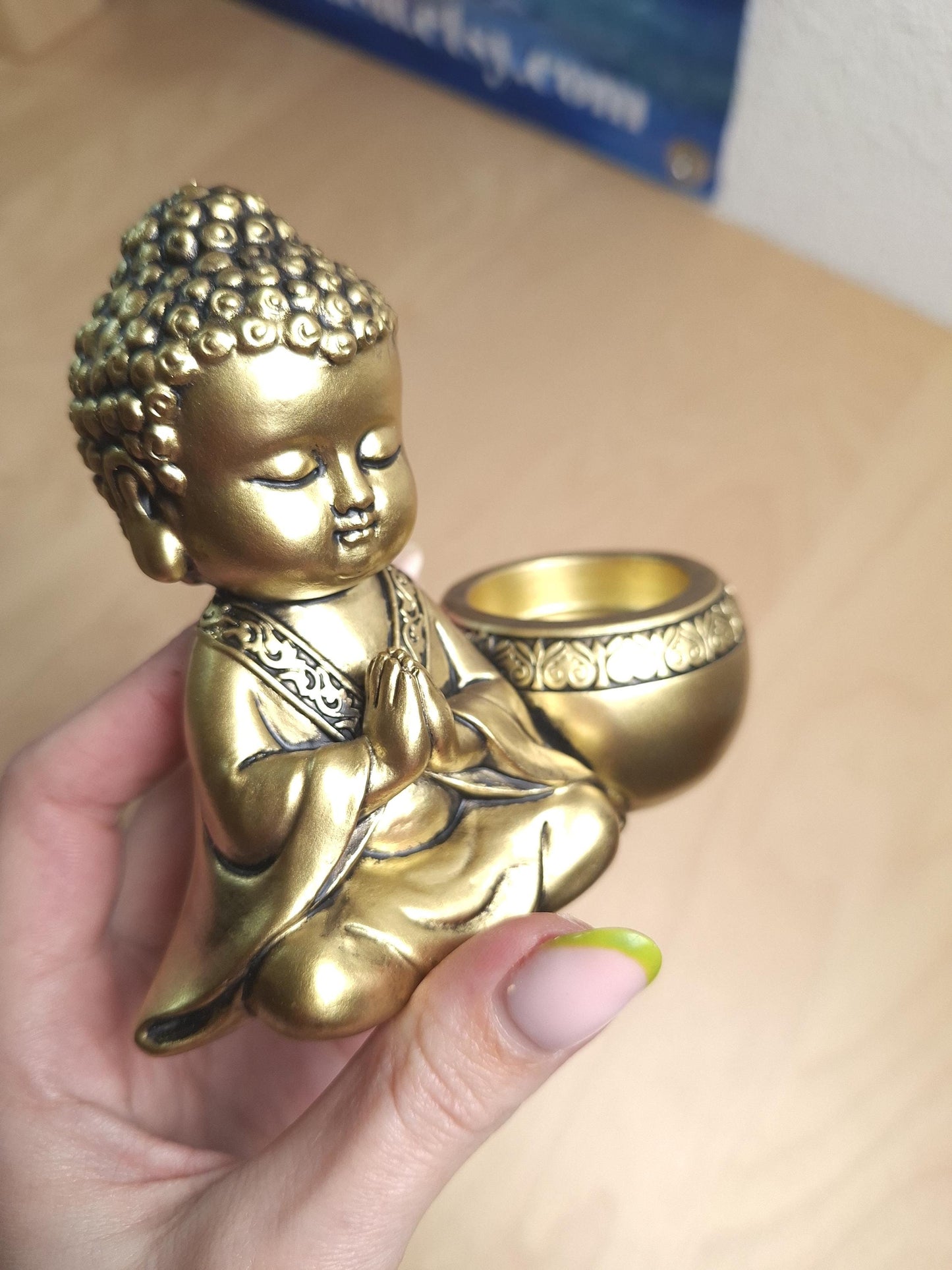 Bougeoir Bouddha doré, Photophore bouddha, Porte bougie