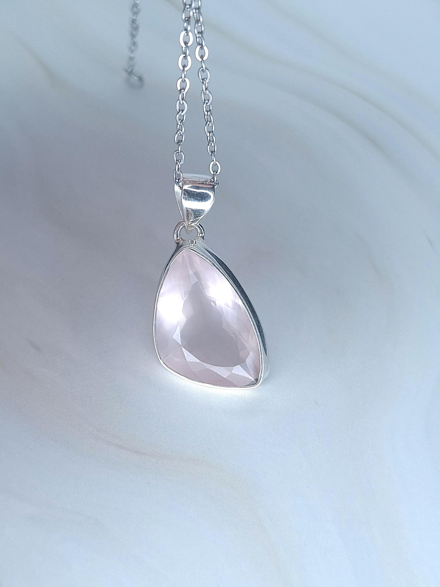 Pendentif Quartz rose facetté, argent 925