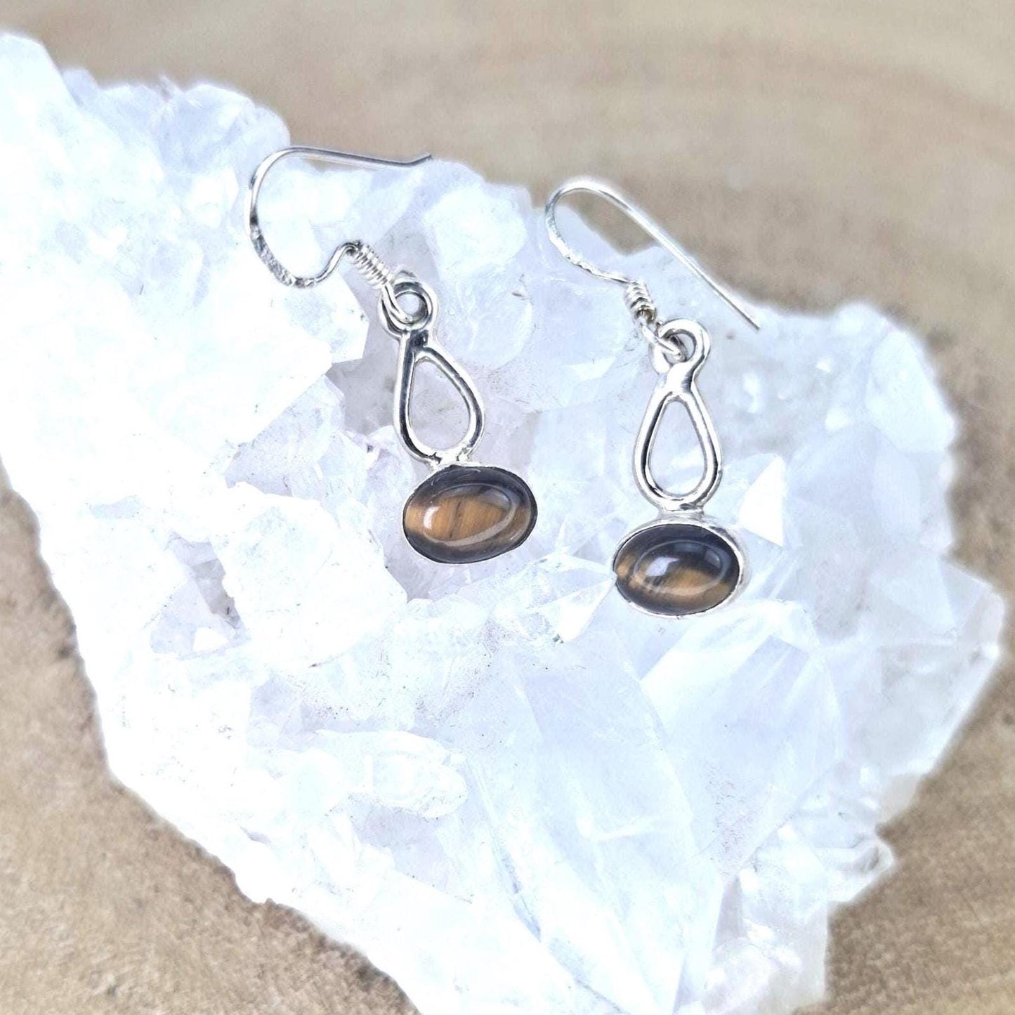 Boucles d'oreilles Oeil de tigre, argent 925