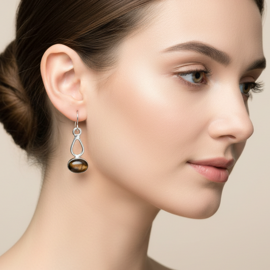 Boucles d'oreilles Oeil de tigre, argent 925