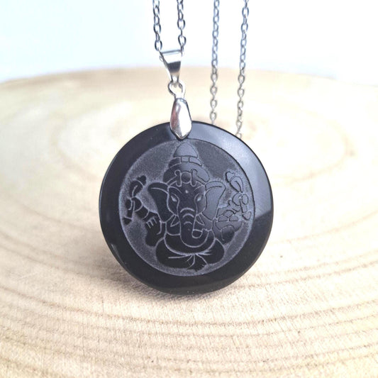 Pendentif Obsidienne noire, Ganesh