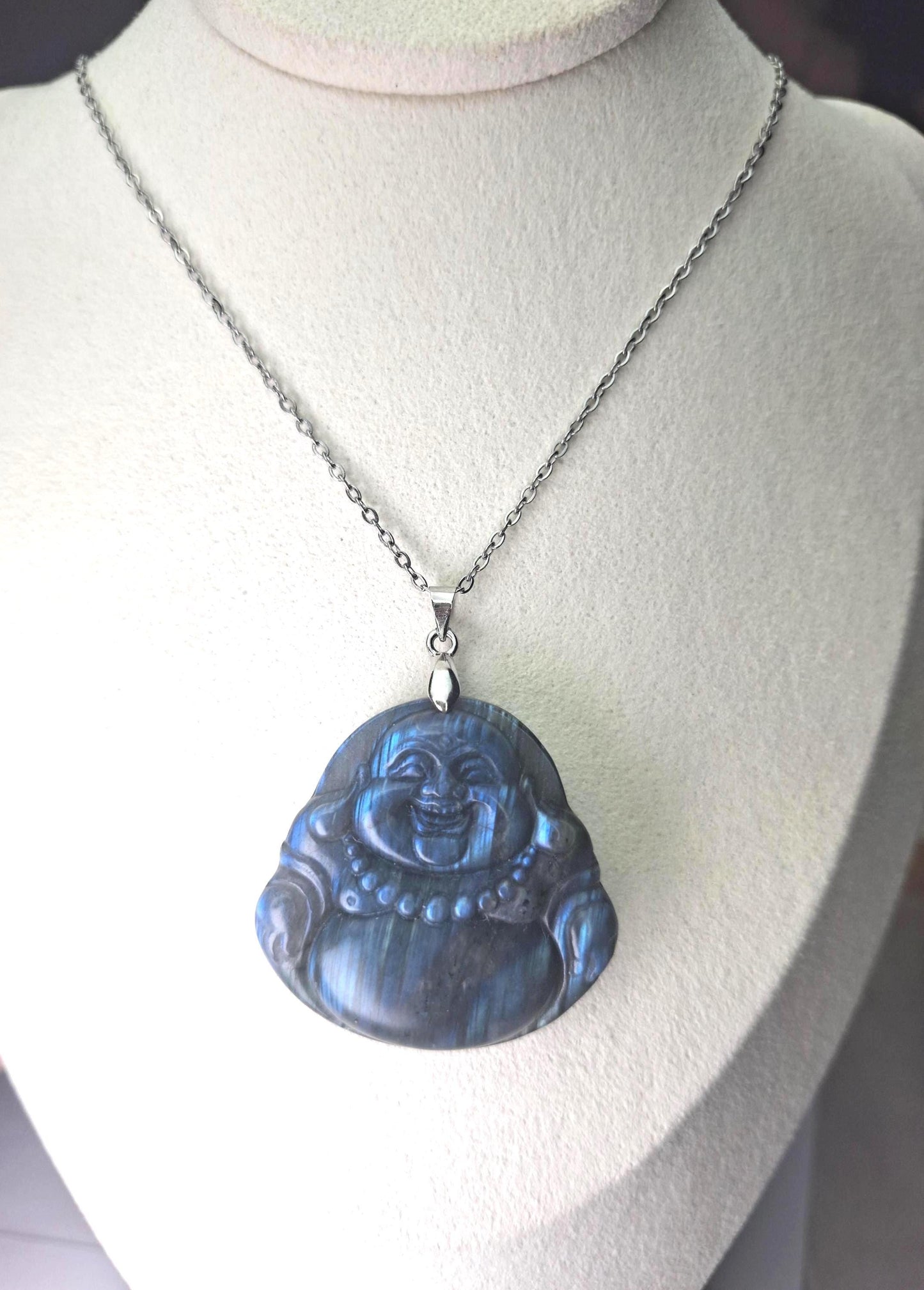 Pendentif Labradorite, bouddha rieur