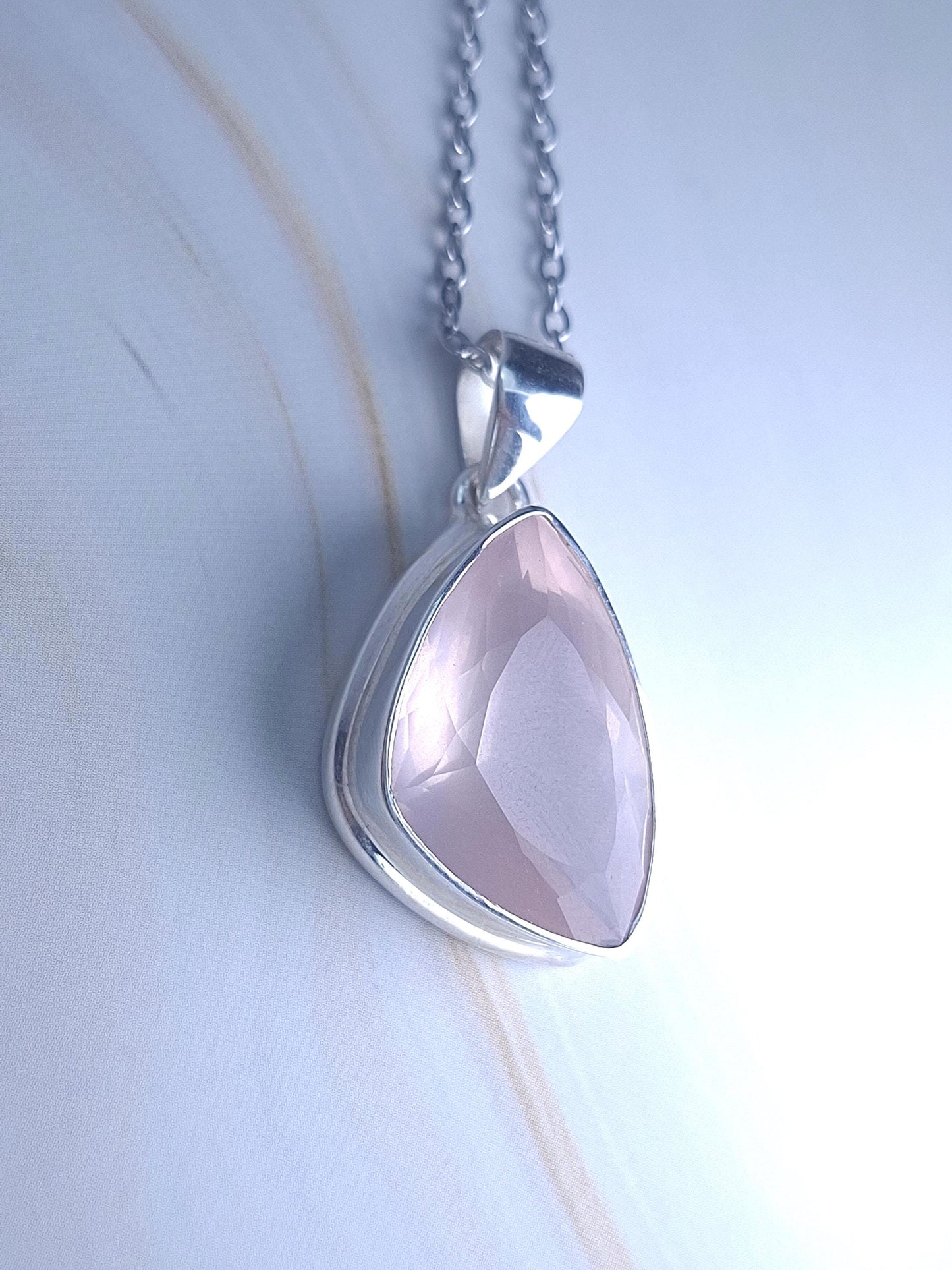 Pendentif Quartz rose facetté, argent 925