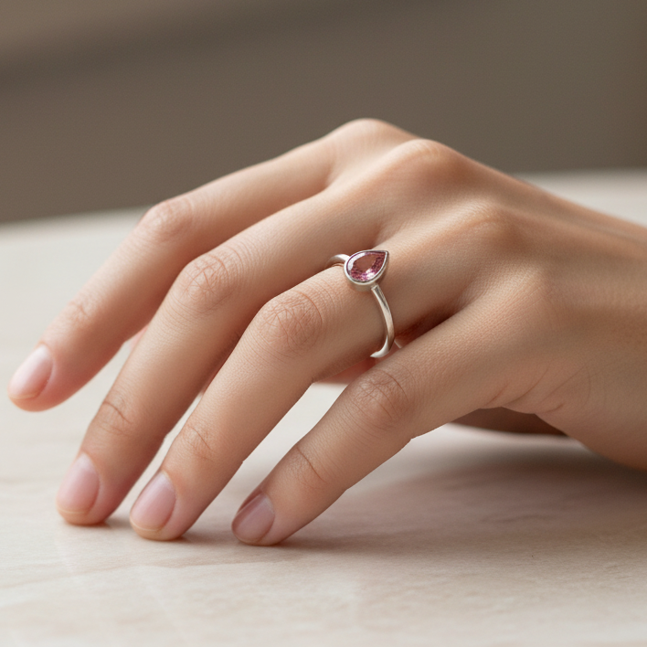 Bague Tourmaline rose, Taille 56, argent 925