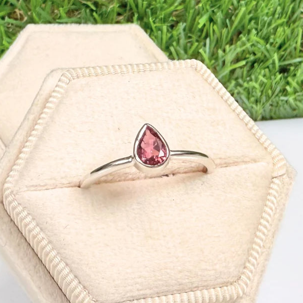 Bague Tourmaline rose, Taille 56, argent 925