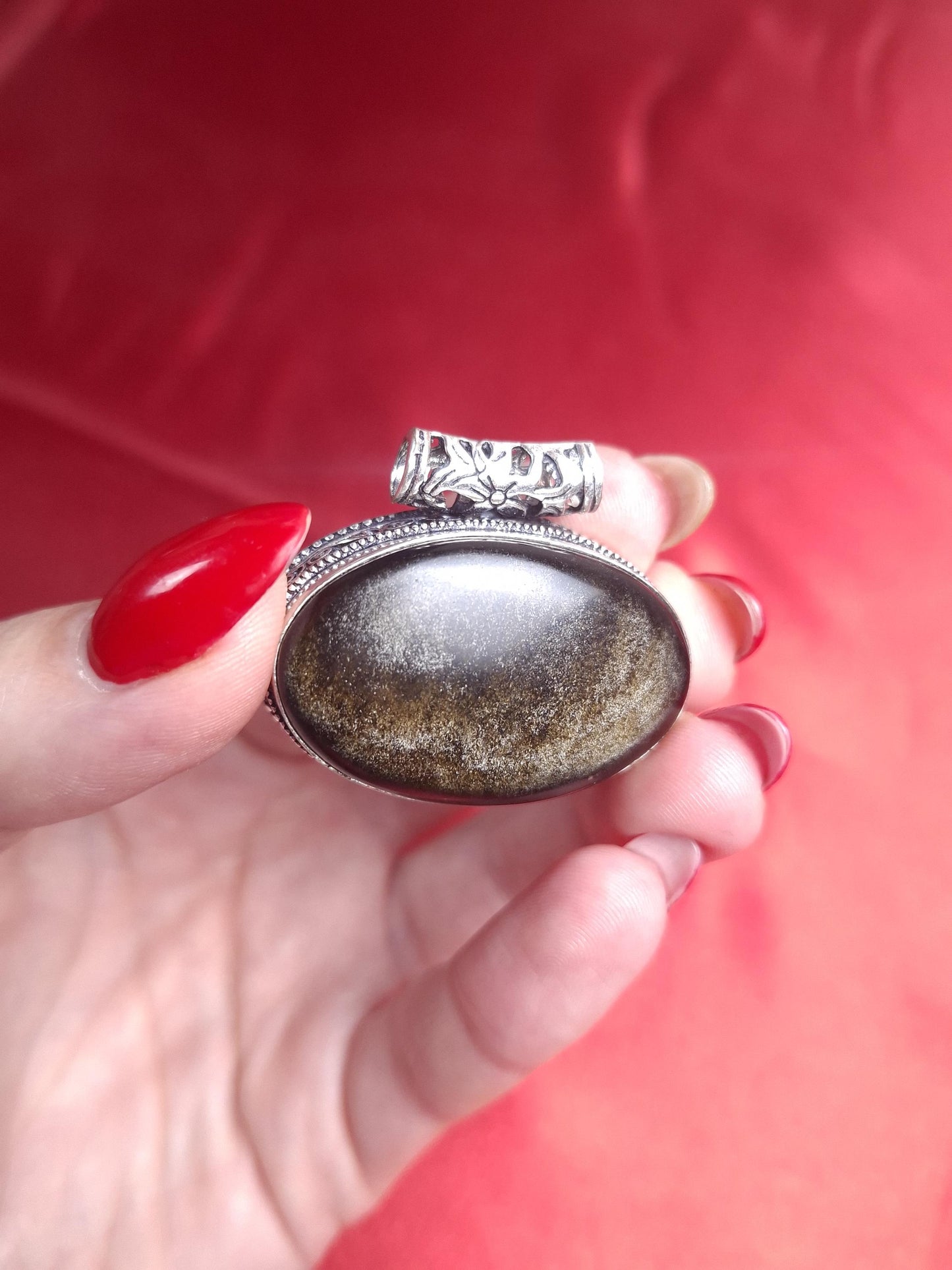 Pendentif Obsidienne dorée, argent 925