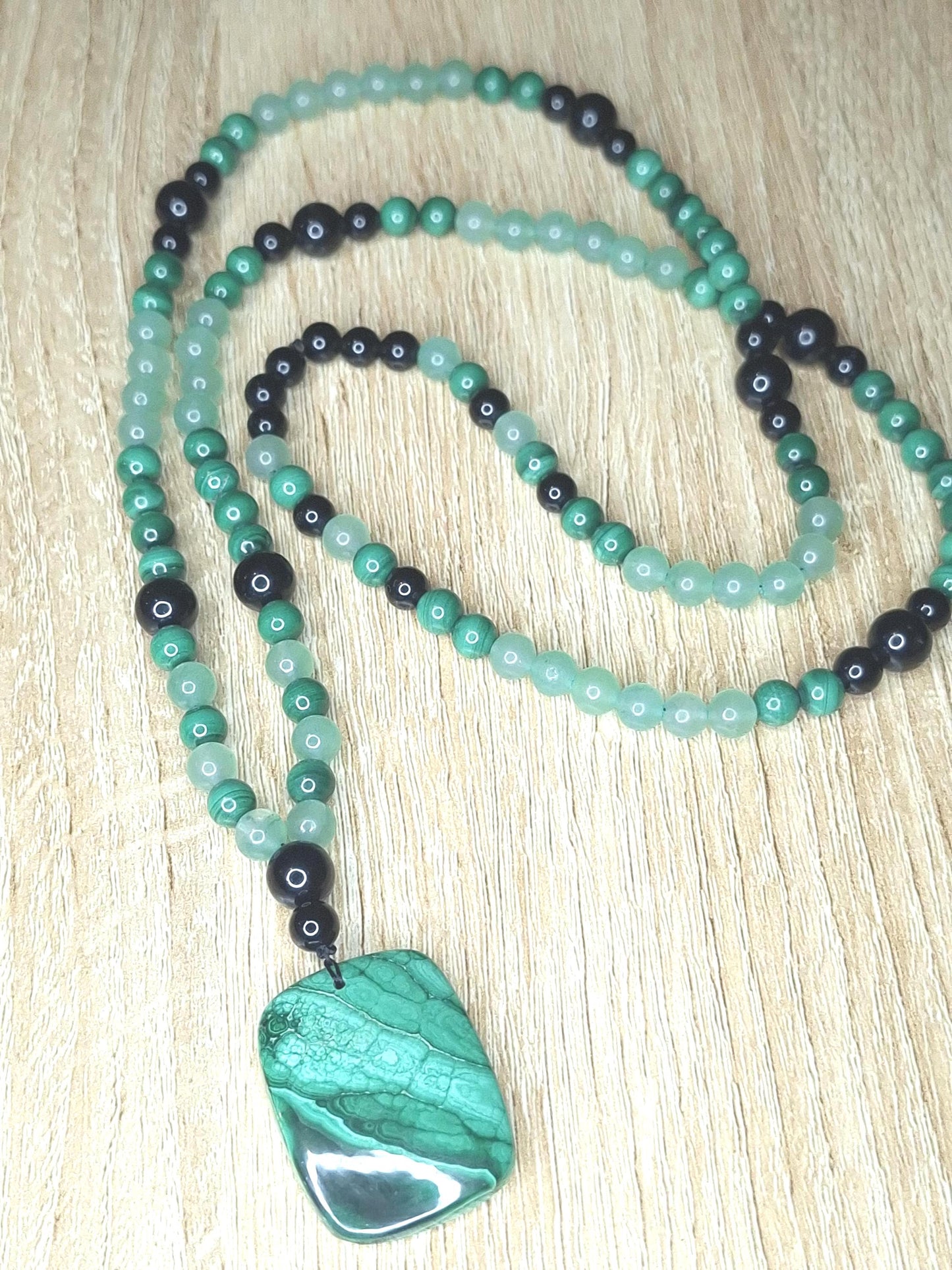 Collier Malachite, Obsidienne noire, Aventurine verte