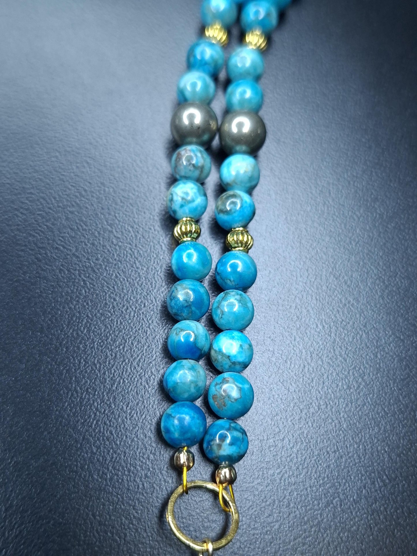 Collier Turquoise, Pyrite, pendentif Bouddha