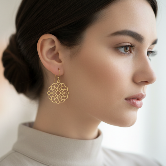Boucles d'oreilles laiton, graine de vie, fleur de vie