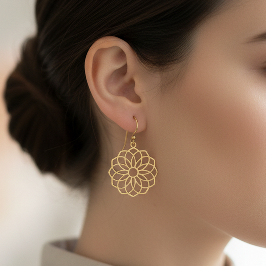 Boucles d'oreilles laiton, graine de vie, fleur de vie