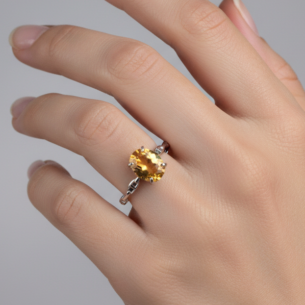Bague Citrine naturelle, argent 925