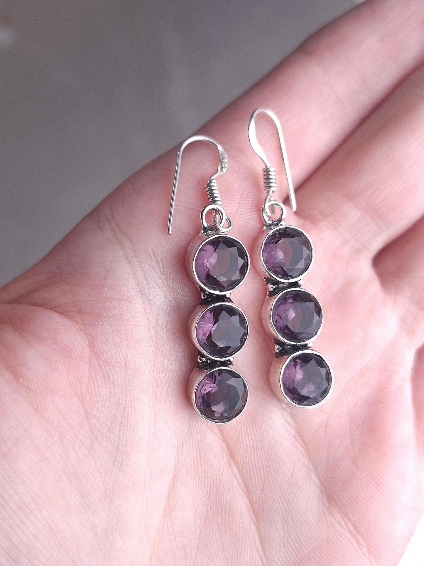 Boucles d'oreilles Améthyste facettée, argent 925