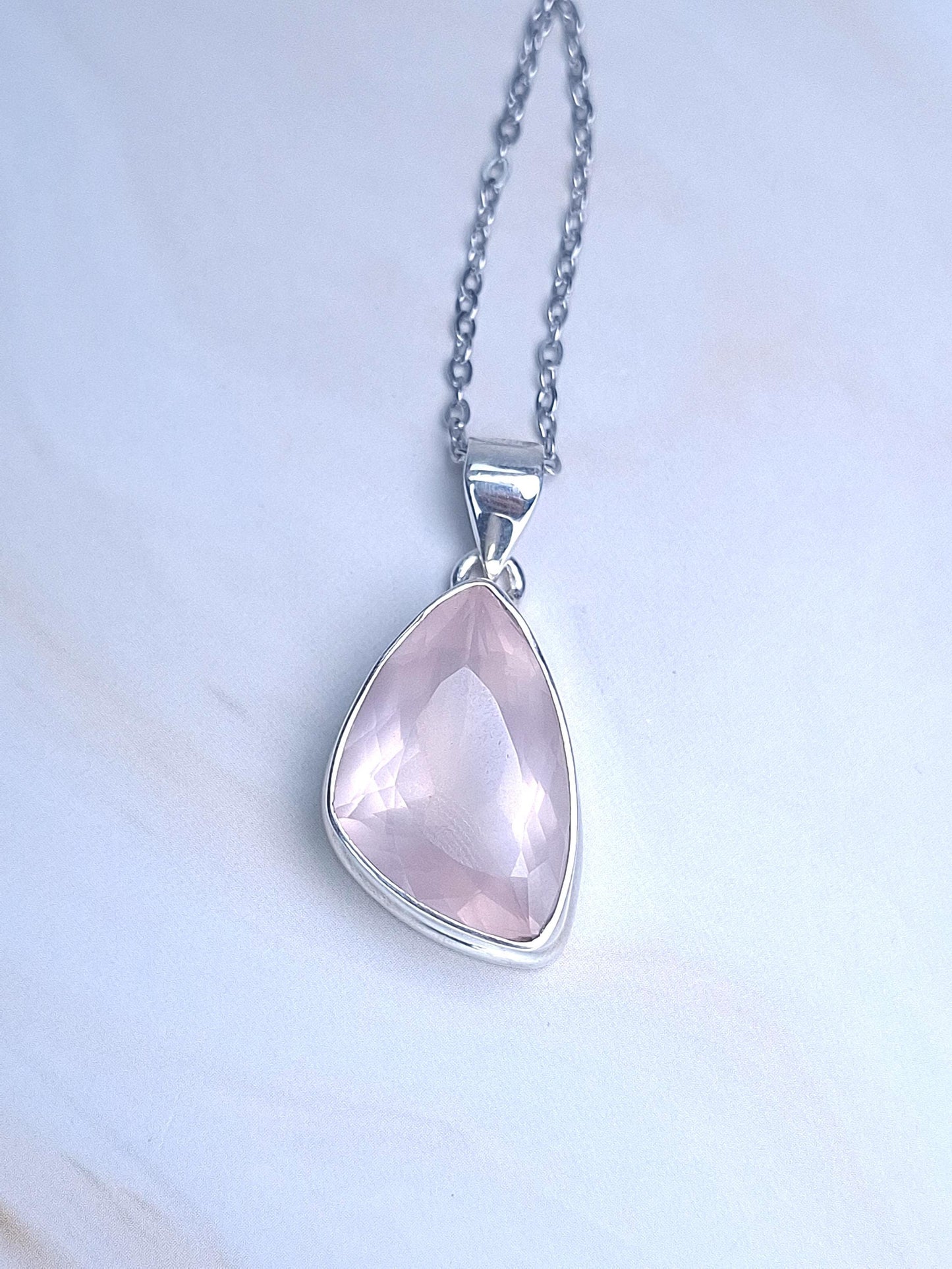Pendentif Quartz rose facetté, argent 925