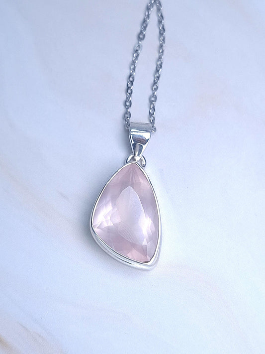 Pendentif Quartz rose facetté, argent 925