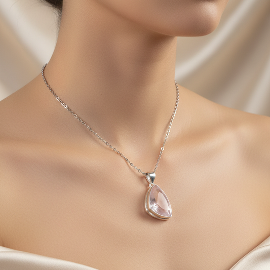 Pendentif Quartz rose facetté, argent 925