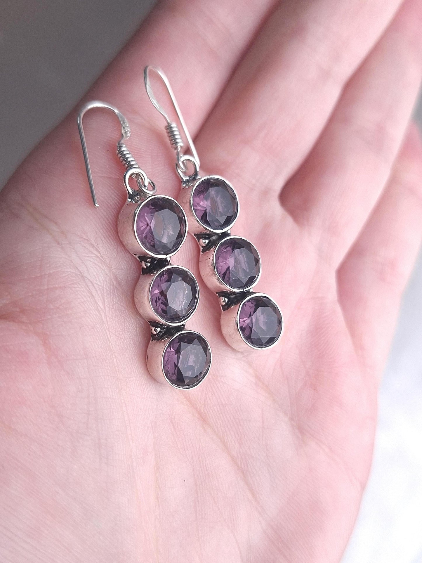 Boucles d'oreilles Améthyste facettée, argent 925