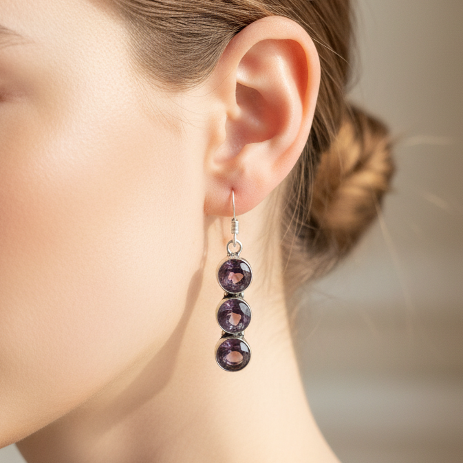 Boucles d'oreilles Améthyste facettée, argent 925