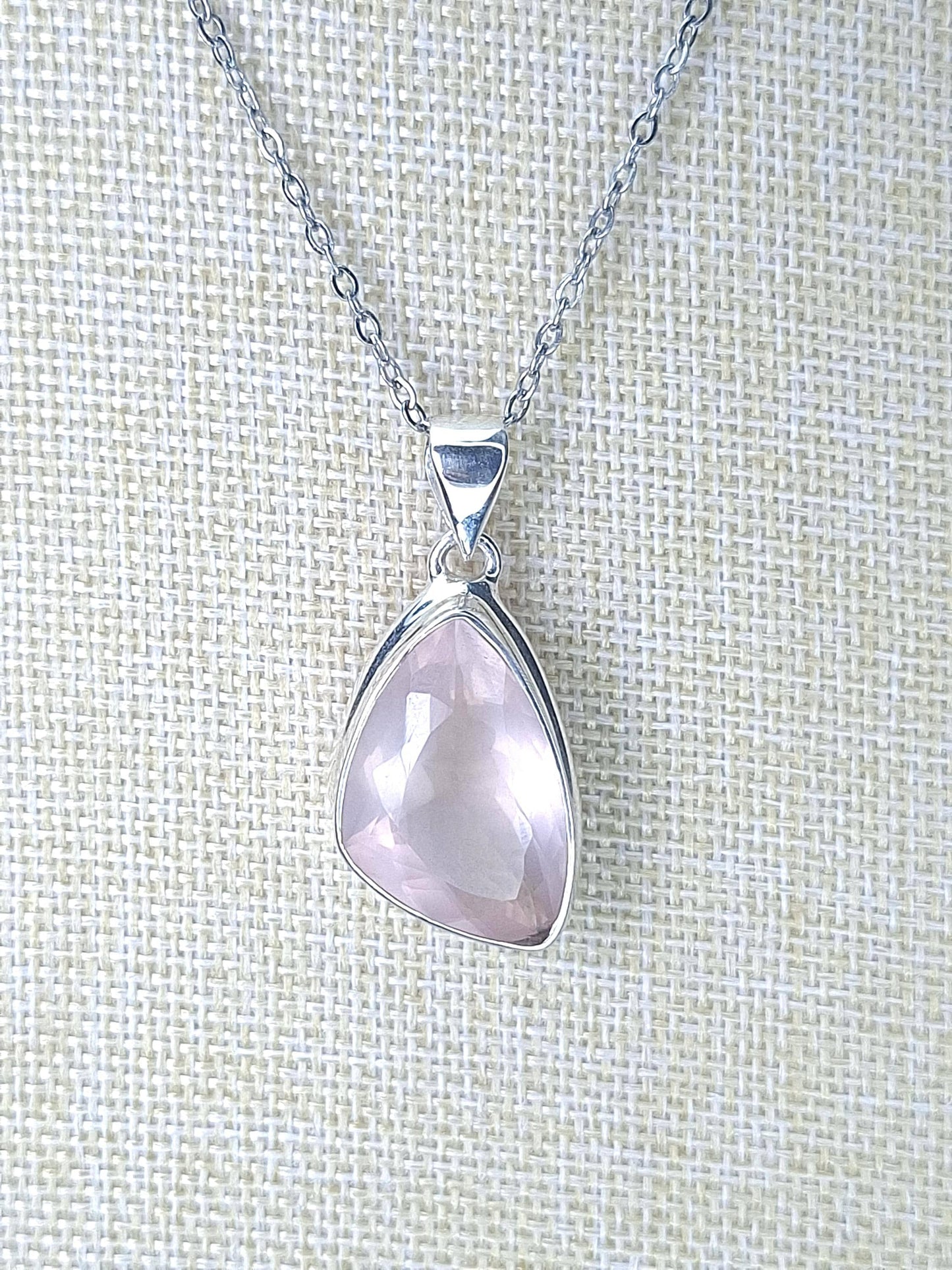 Pendentif Quartz rose facetté, argent 925